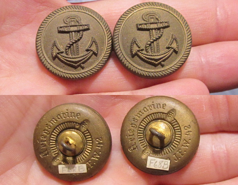 Two Navy Uniform Buttons by JFS 1942