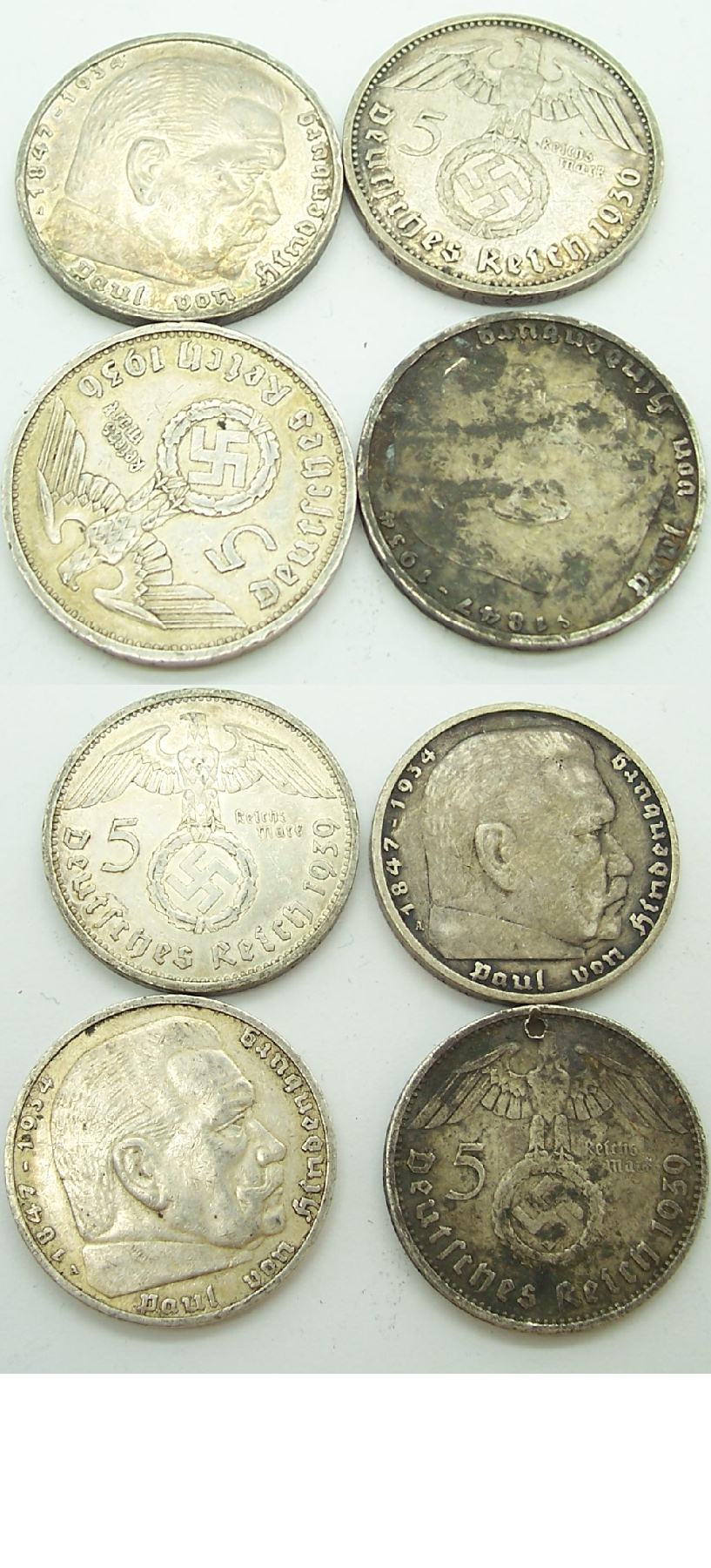 4 Deutches Reich 5 Mark coins in Silver