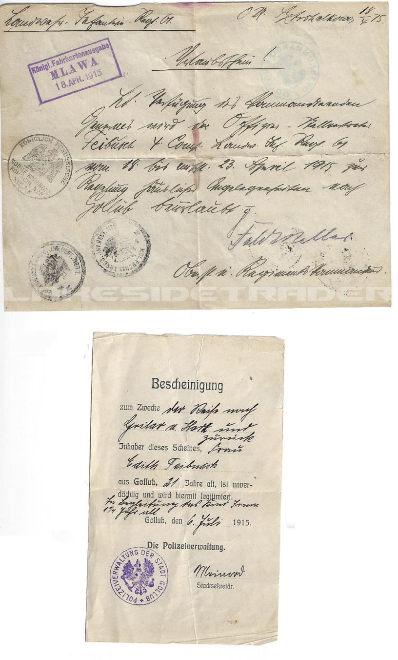 WWI Imperial German Military Leave Documents