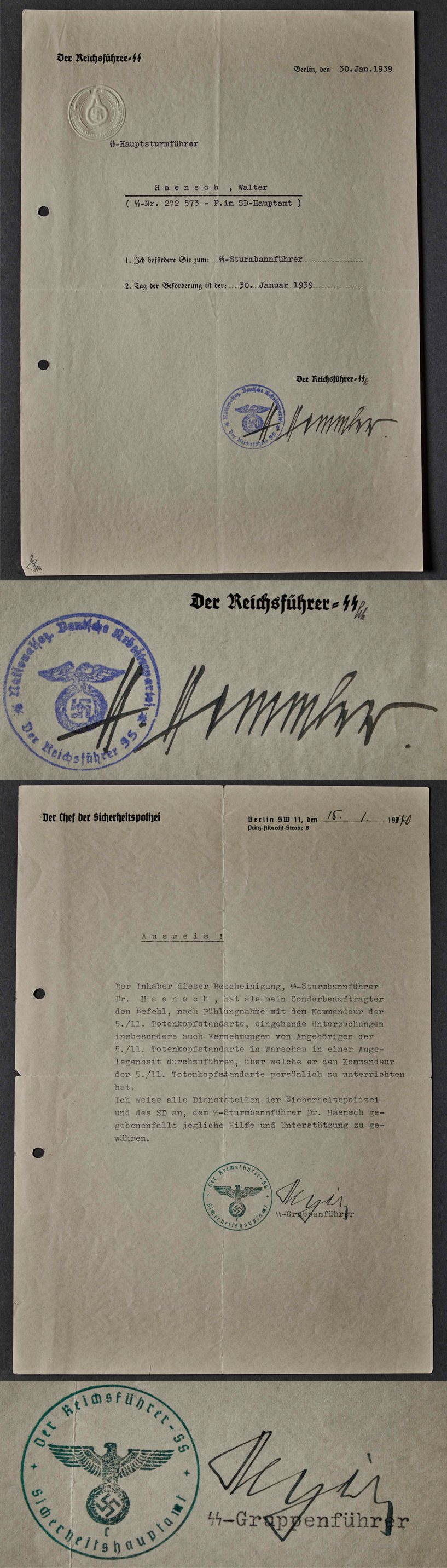 SS-Obersturmbannführer Walter Haensch Document Group