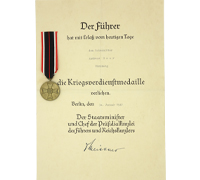 1939 War Merit Medal & Award Document