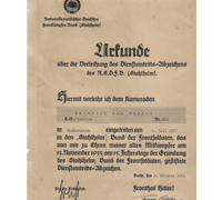 NSDFBSt Stahlhelm Membership Pin Award Document