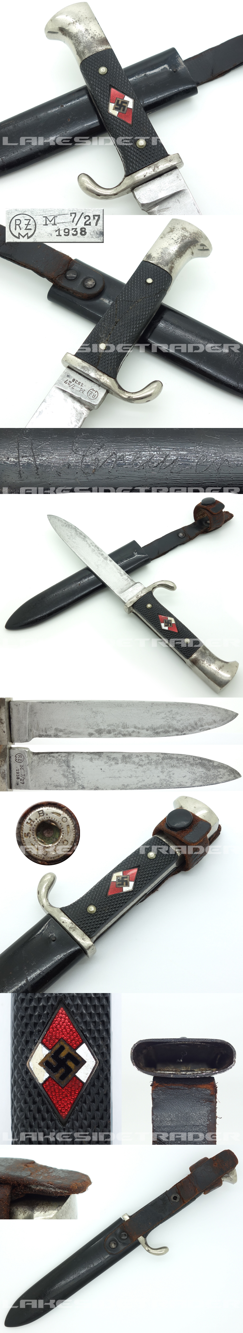 Hitler Youth Knife by RZM M7/27 1938