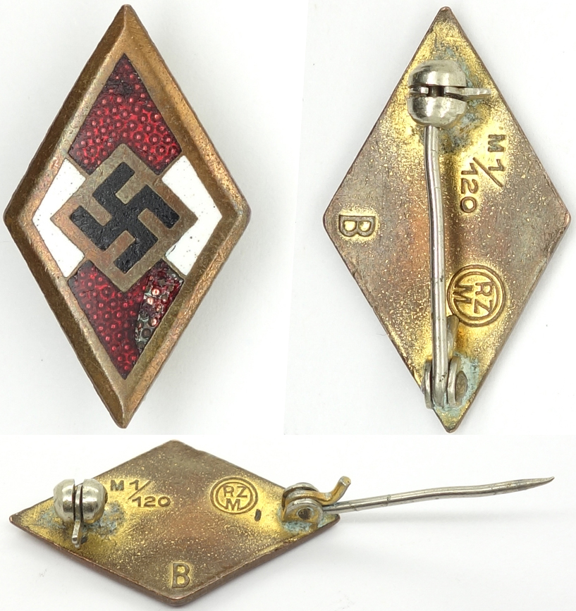 Gold Hitler Youth Member Honor Badge by W. Deumer