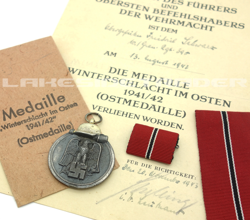 Eastern Front Medal, Packet, Ribbon Bar & Award Document