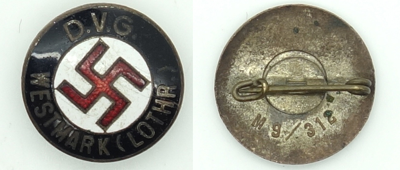 D.V.G. Westmark NSDAP Membership Pin by Fritz Mannheim