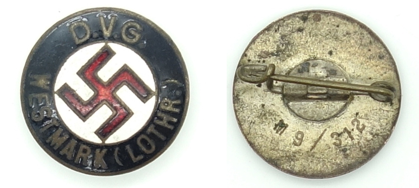 D.V.G. Westmark NSDAP Membership Pin by Fritz Mannheim