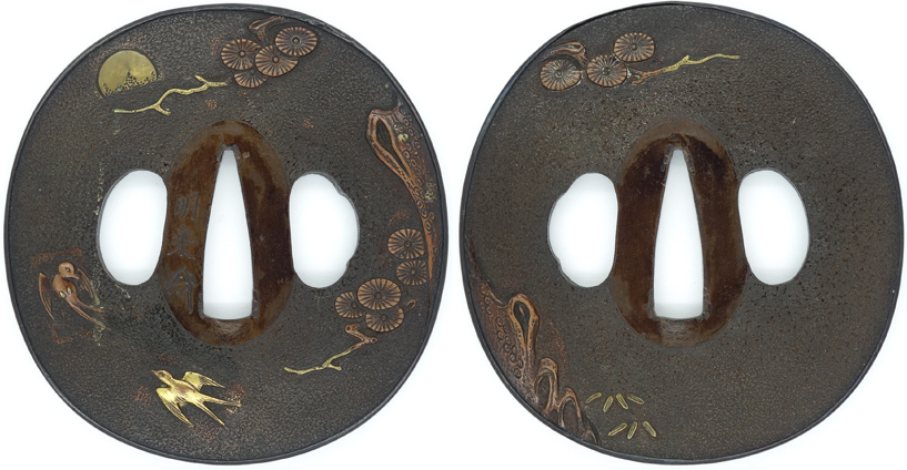 Japan - Shakudō Tsuba with Kaō - Gotō School